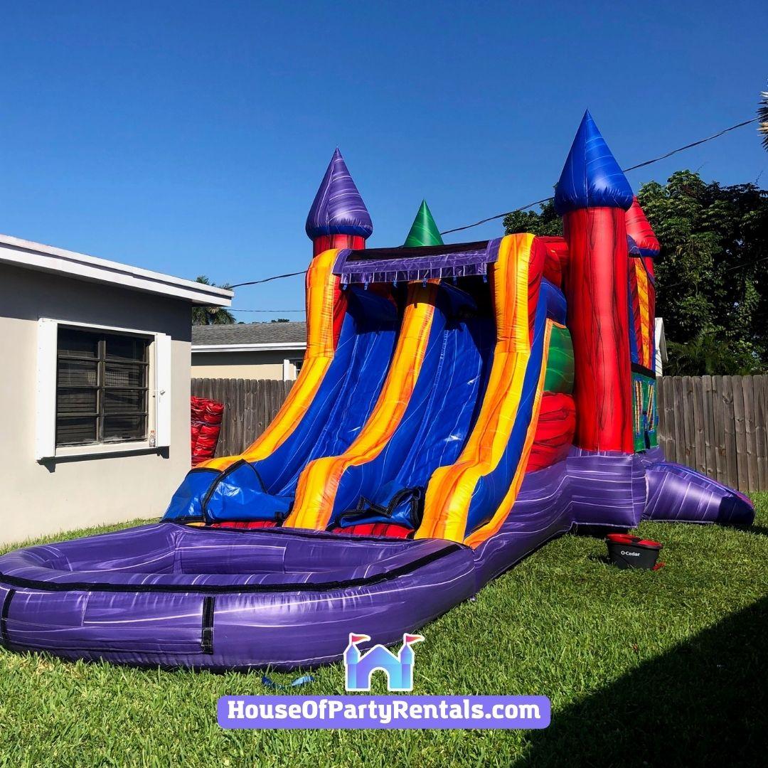 Multicolor combo bounce and water slider for rent in miami 
