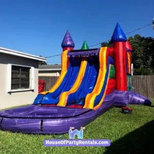 Combo Bounce and Slide Rental Miami Multicolor combo bounce and water slider for rent in miami