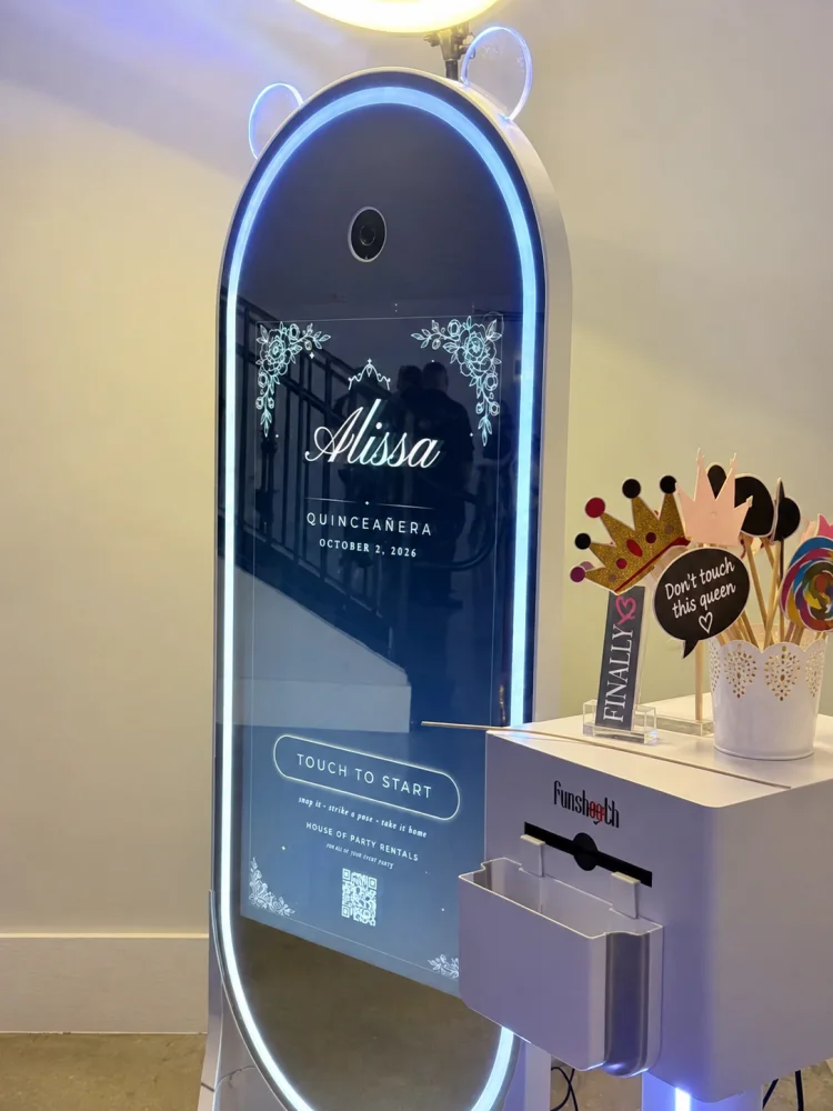 Magic Mirror photo booth set up at The White Orchid venue in Miami